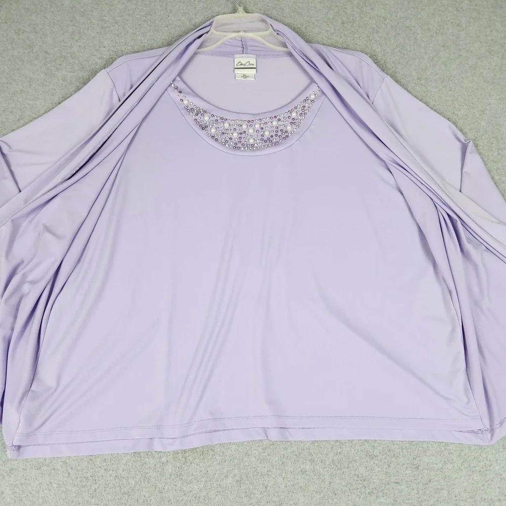 Bend Over Cardigan Twin Set Womens Size XL‎ Lavender Embellished Stretch Classic